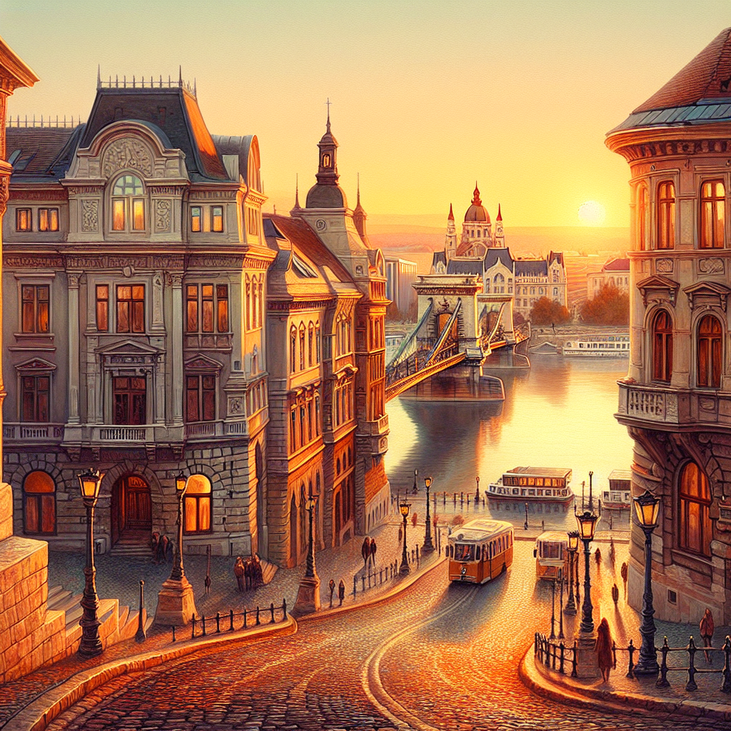enchanting streets of Budapest during sunset with the Chain Bridge in the background